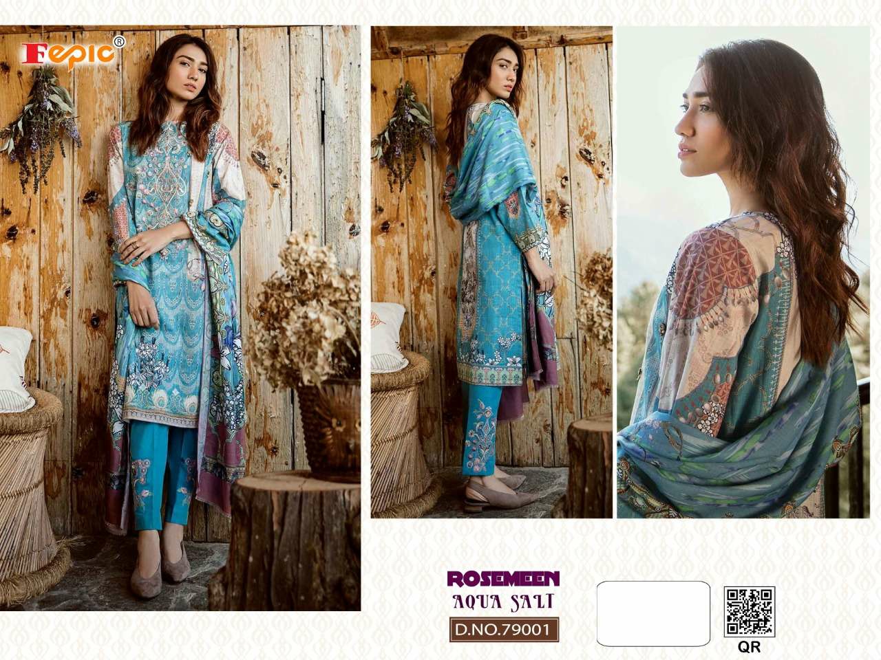 Fepic Rosemeen Aqua Salt Cotton Printed with chiffon dupatta Pakistani Suits Collection