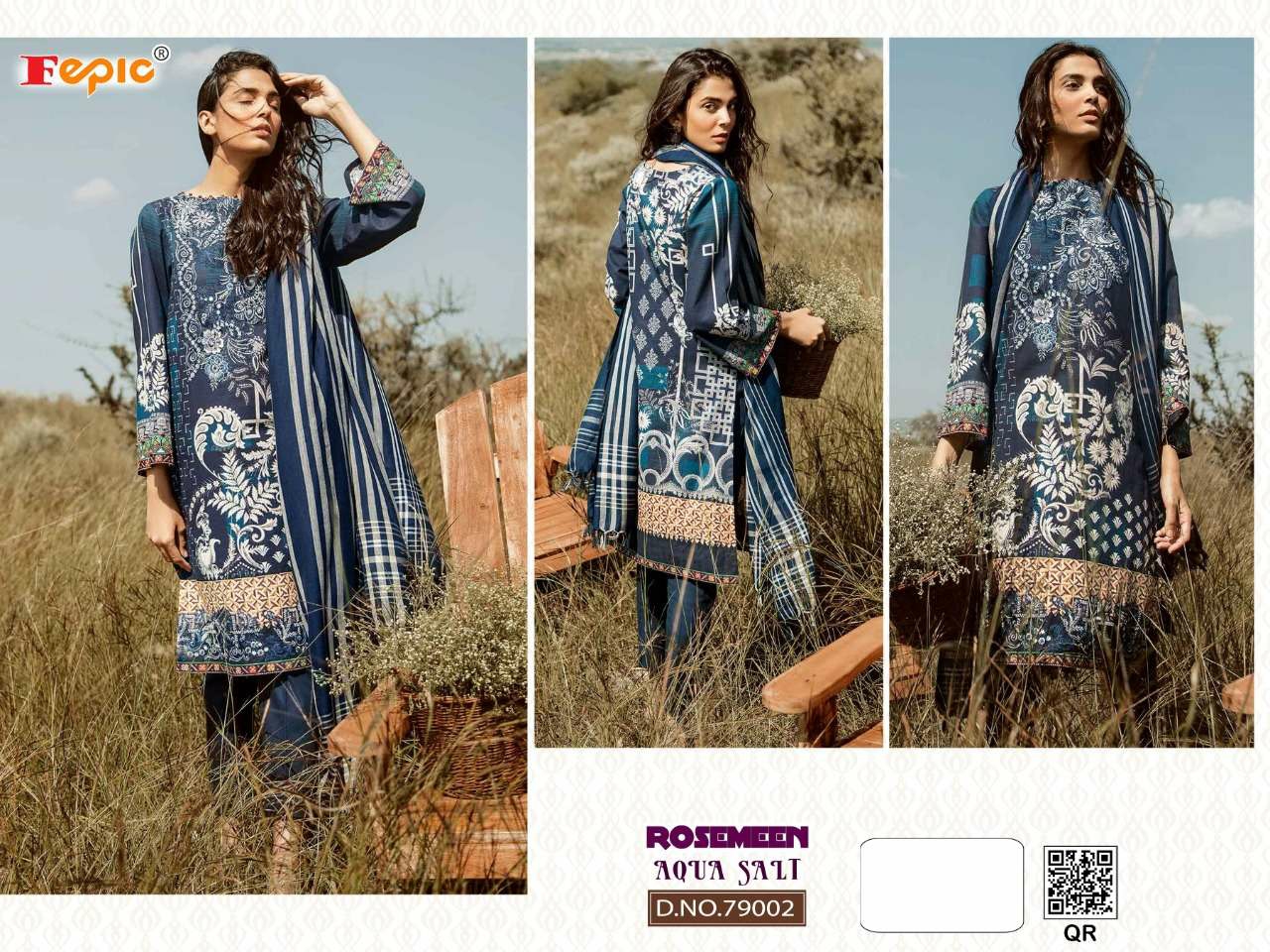 Fepic Rosemeen Aqua Salt Cotton Printed with chiffon dupatta Pakistani Suits Collection