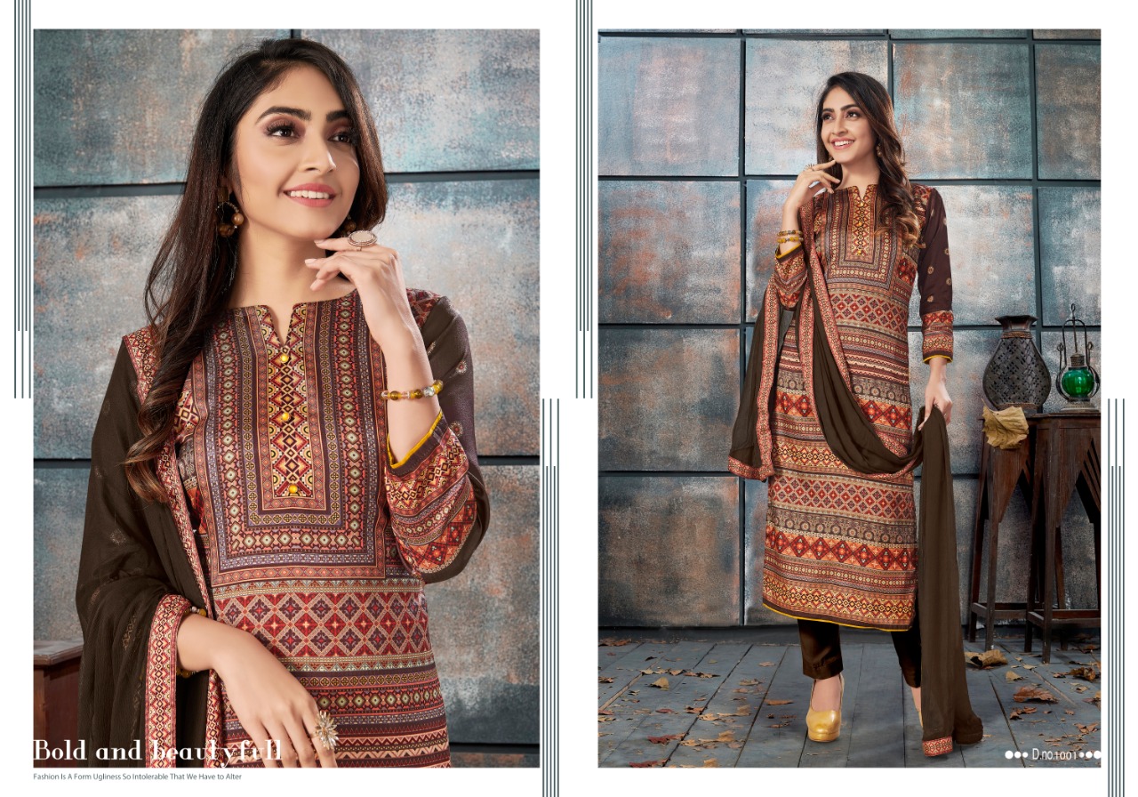 bipson elegance 999 1002 tusser silk exclusive fabric Tusser digital With 4 Side Digital Patti  salwar suit catalog