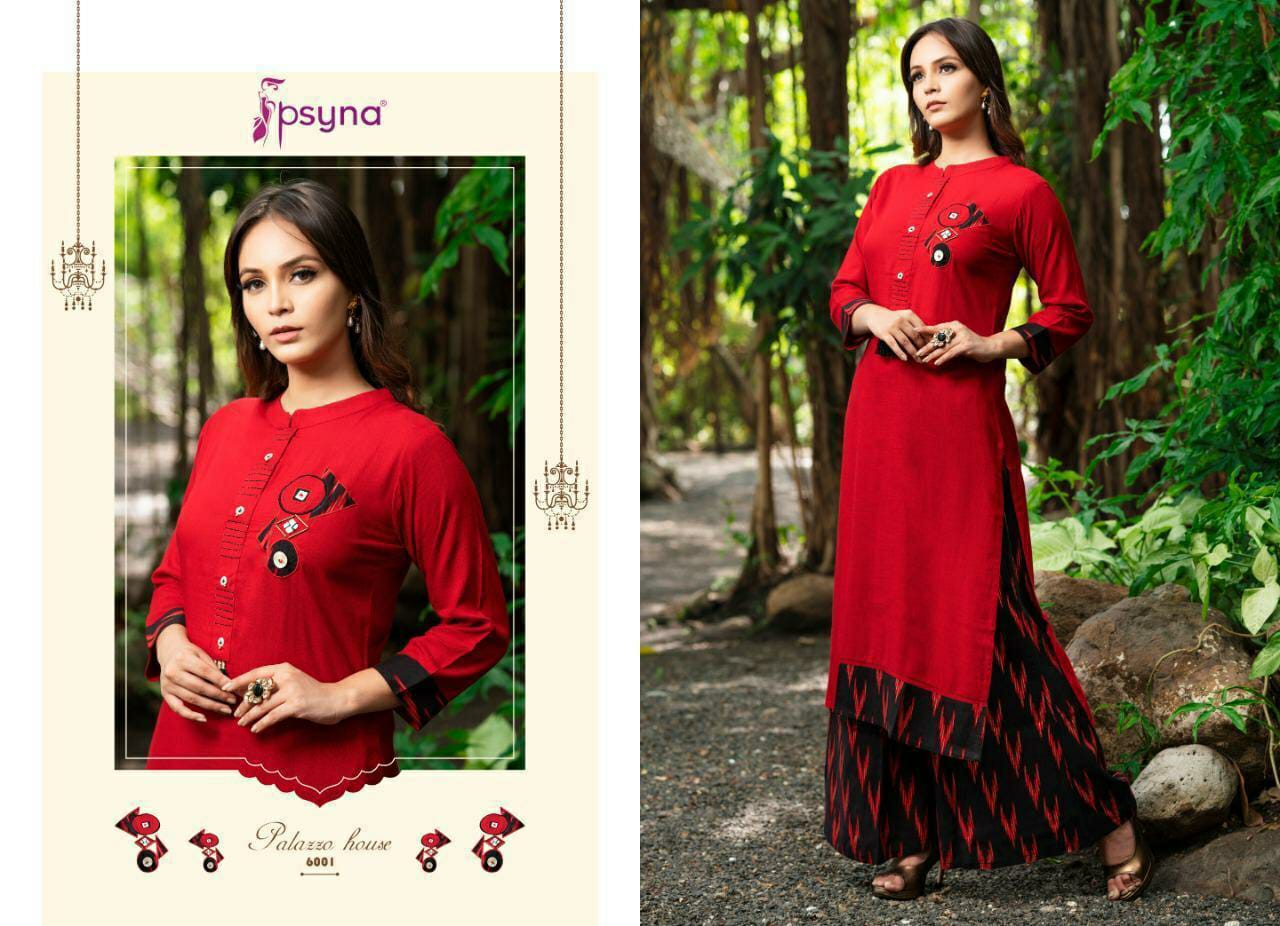 psyna palazzo house rayon decent look kurti with printed plazzo catalog