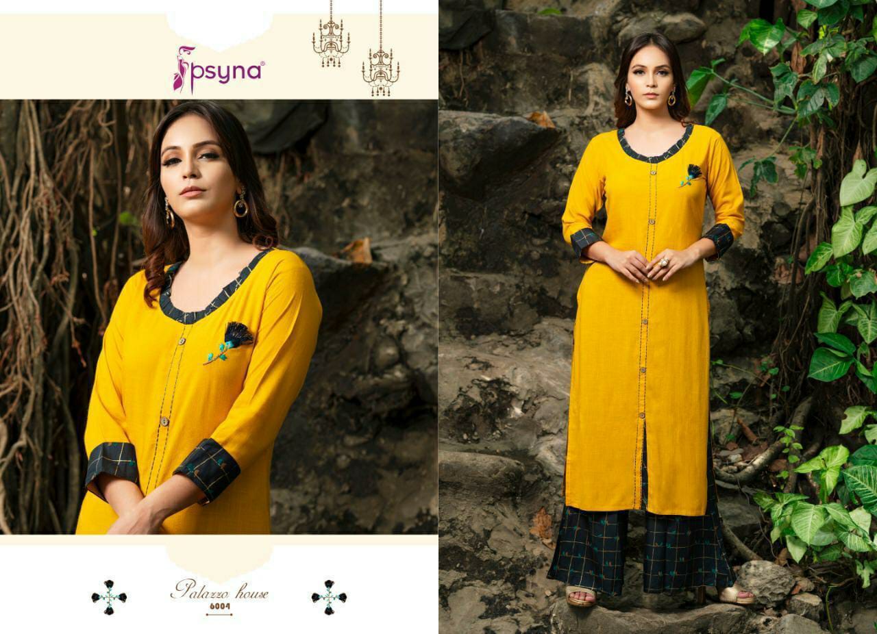 psyna palazzo house rayon decent look kurti with printed plazzo catalog