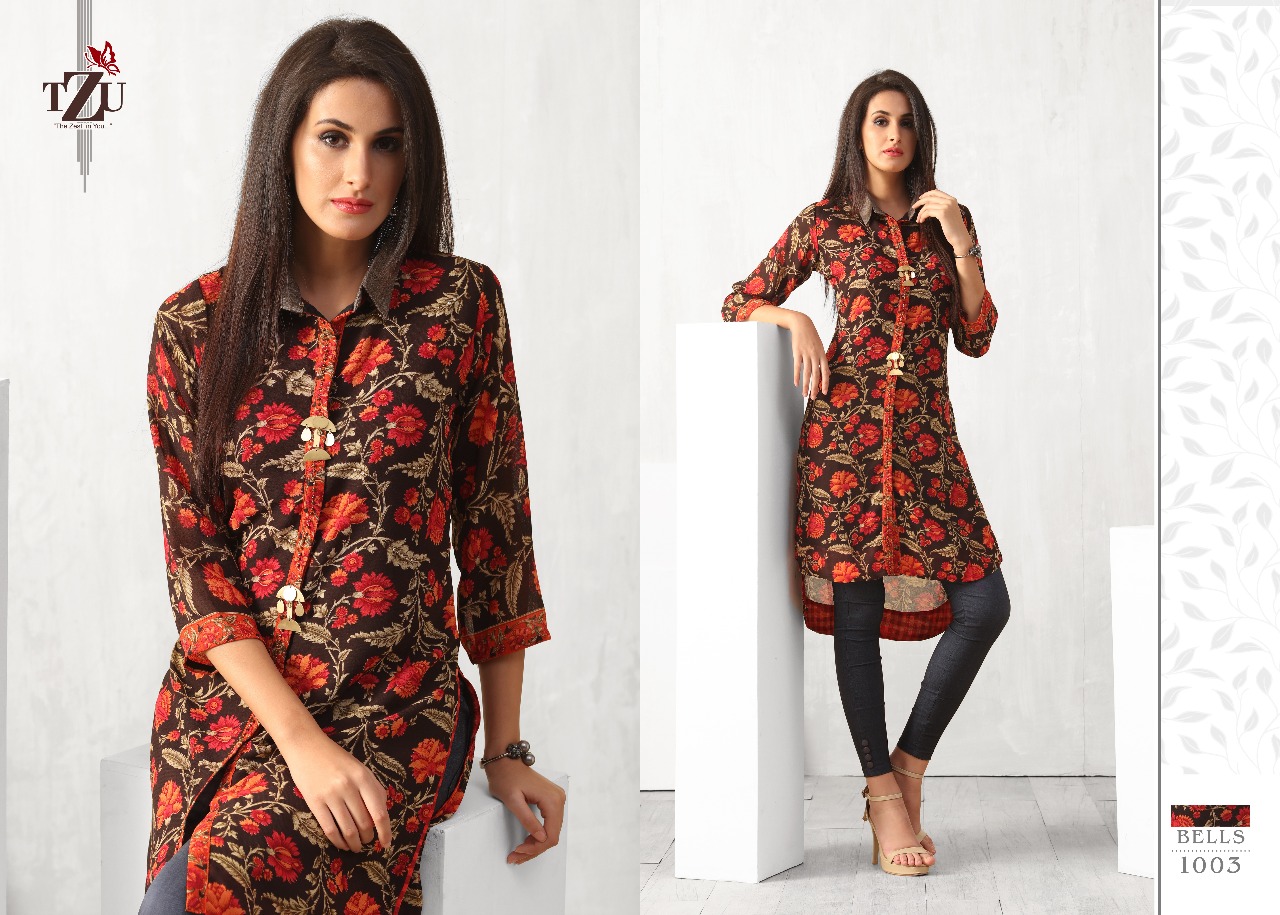 tzu bells georgette  catchy look long kurti catalog