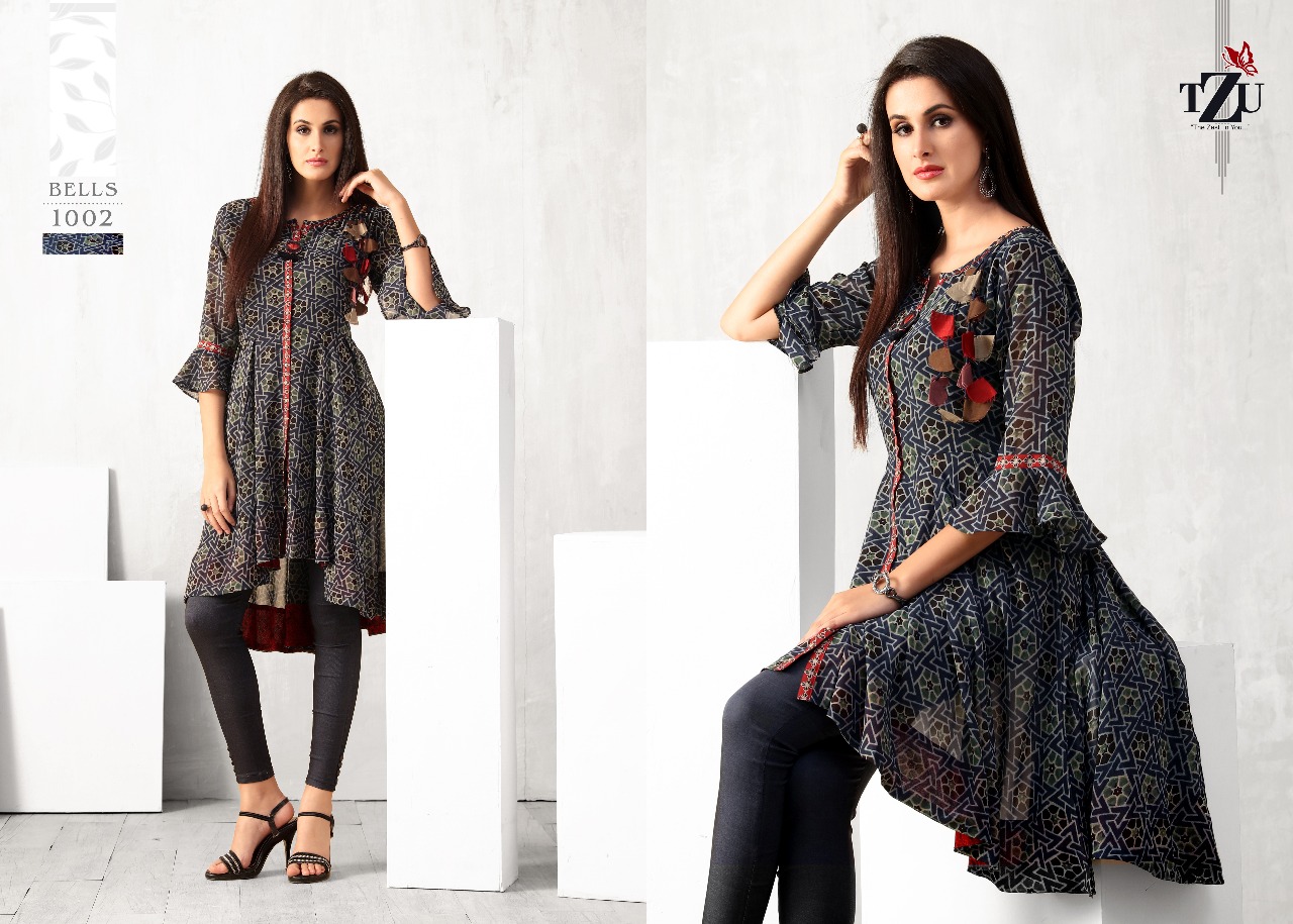 tzu bells georgette  catchy look long kurti catalog