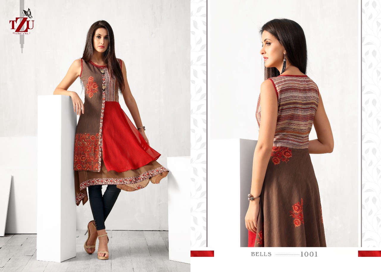 tzu bells georgette  catchy look long kurti catalog