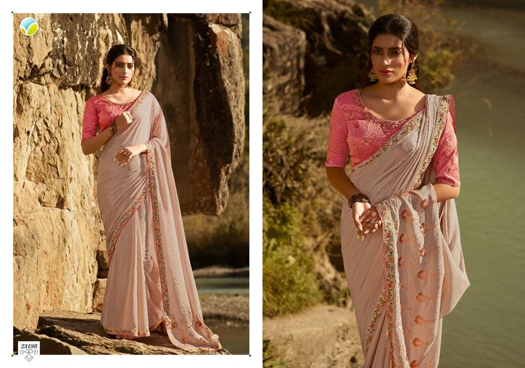 vinay fashion sheesha saffron chiffon grandeur look saree catalog