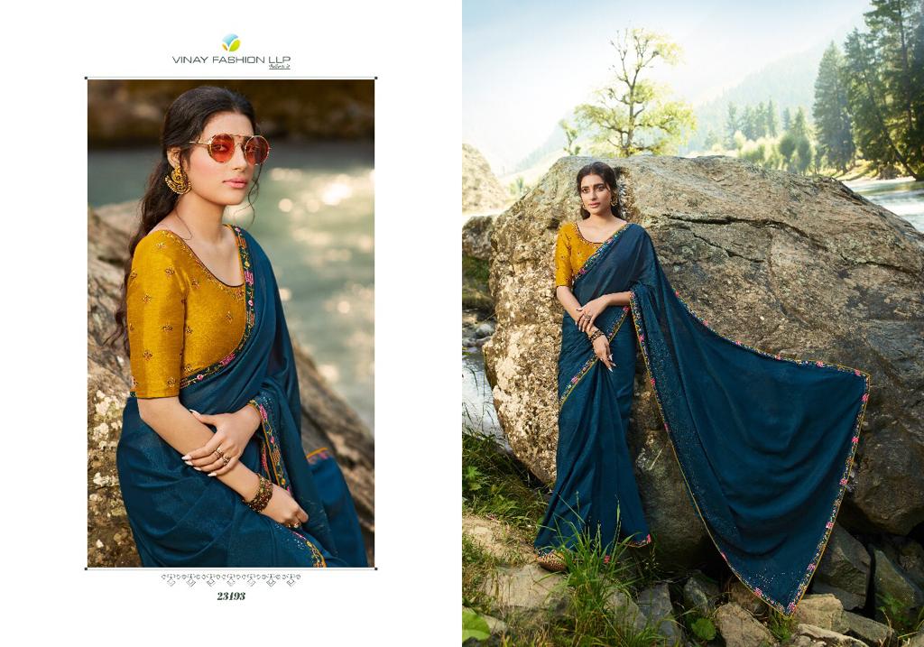 vinay fashion sheesha saffron chiffon grandeur look saree catalog