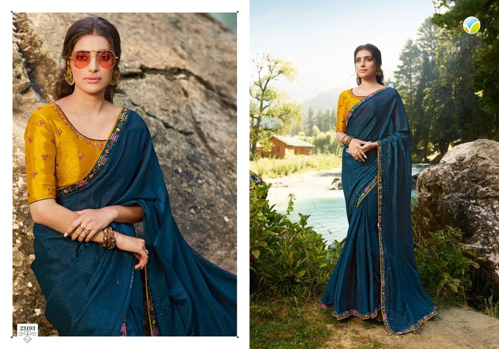 vinay fashion sheesha saffron chiffon grandeur look saree catalog