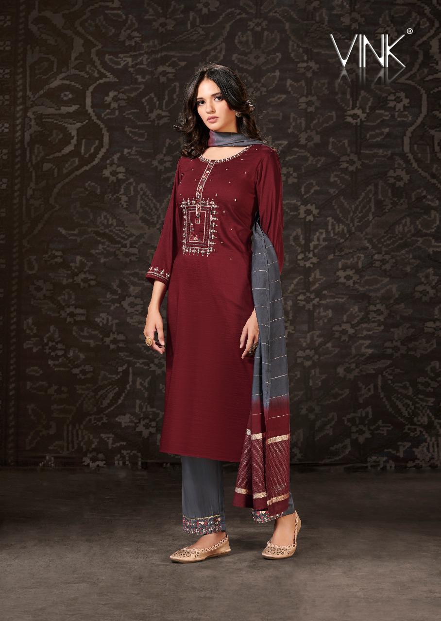 vink harmony viscose silk new and modern style kurti plazzo with jacquard dupatta catalog