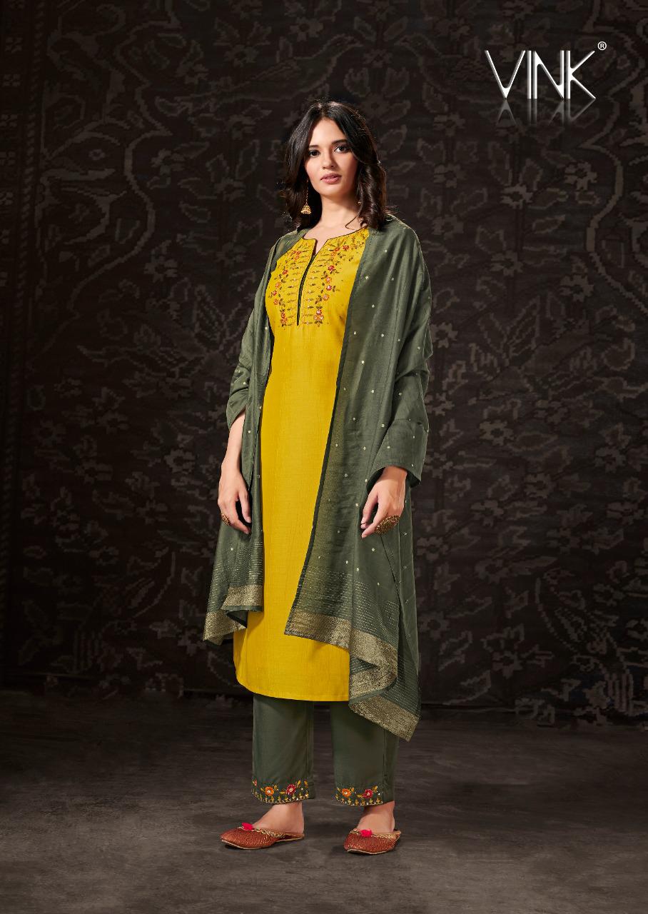 vink harmony viscose silk new and modern style kurti plazzo with jacquard dupatta catalog