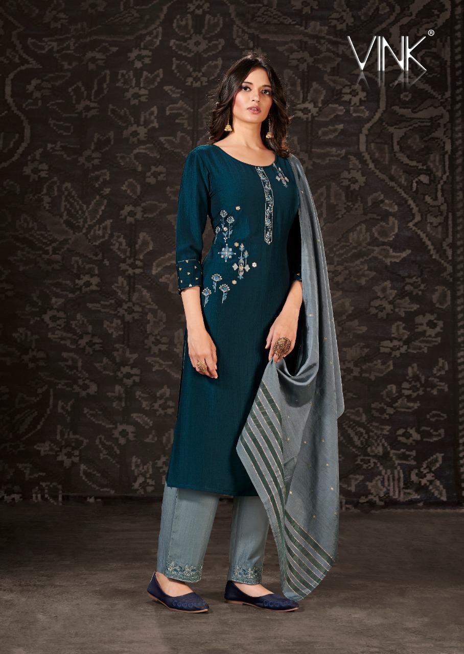 vink harmony viscose silk new and modern style kurti plazzo with jacquard dupatta catalog