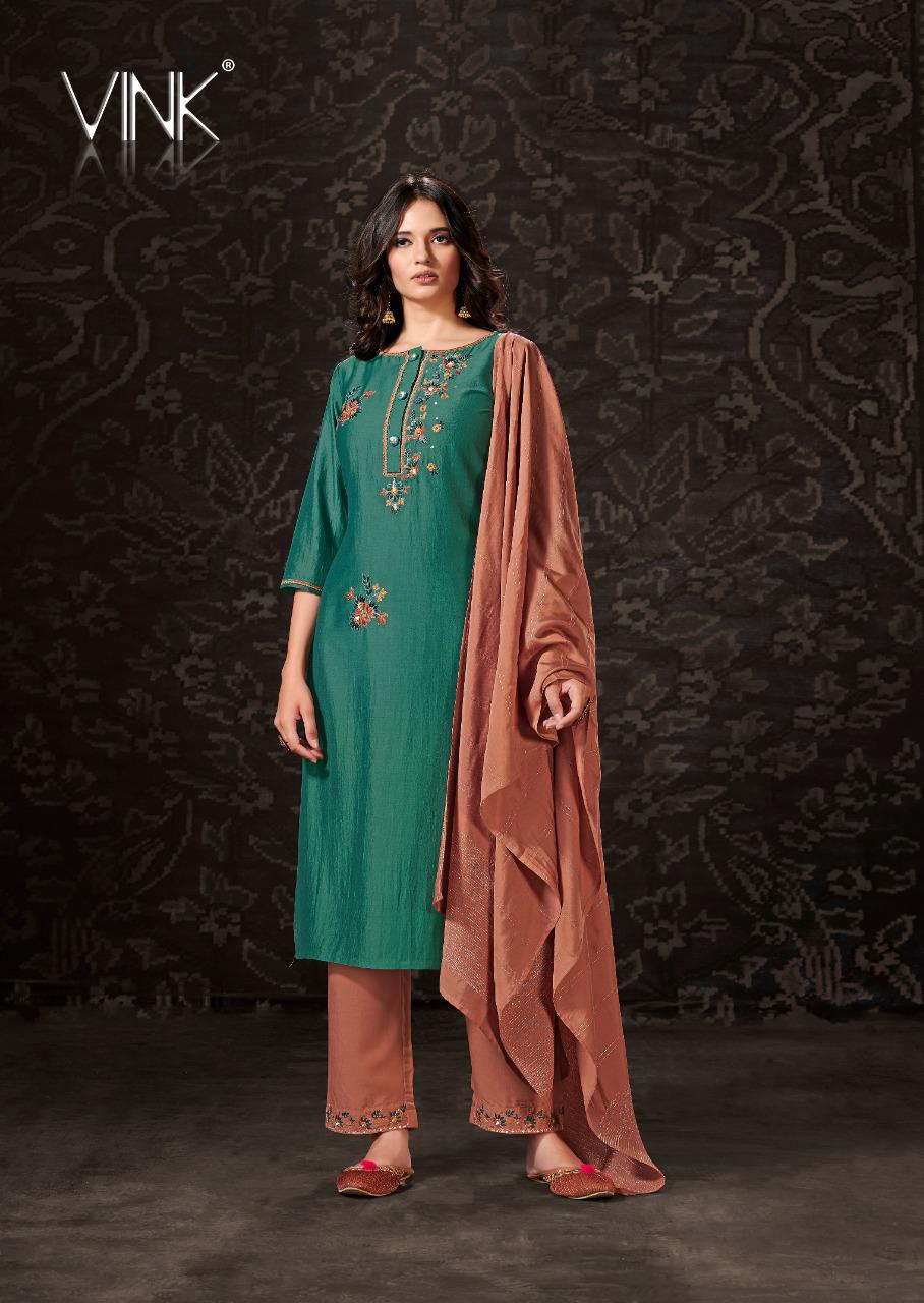 vink harmony viscose silk new and modern style kurti plazzo with jacquard dupatta catalog