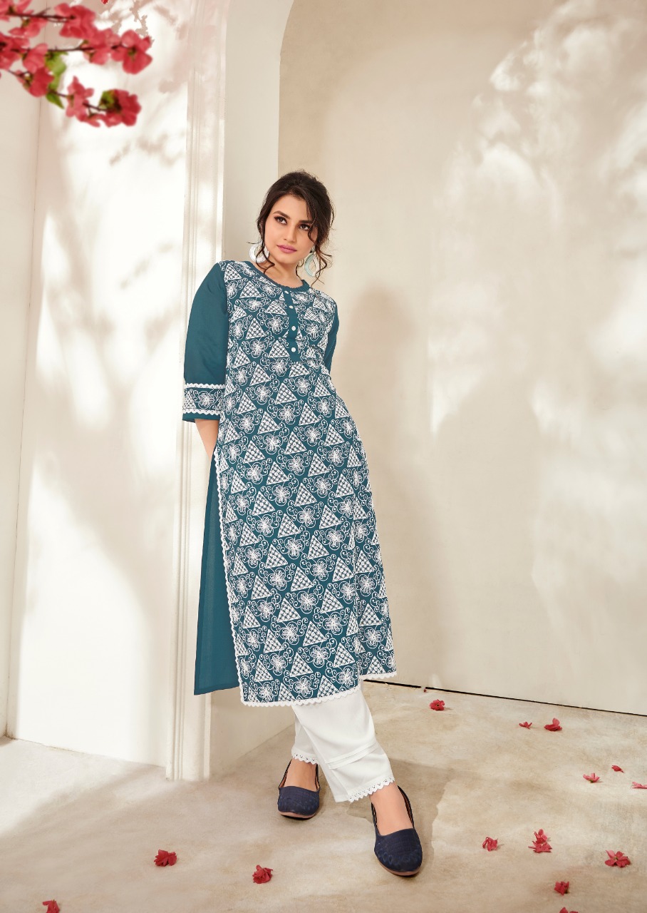 vink lucknowi 3 rayon  decent look kurti with bottom catalog