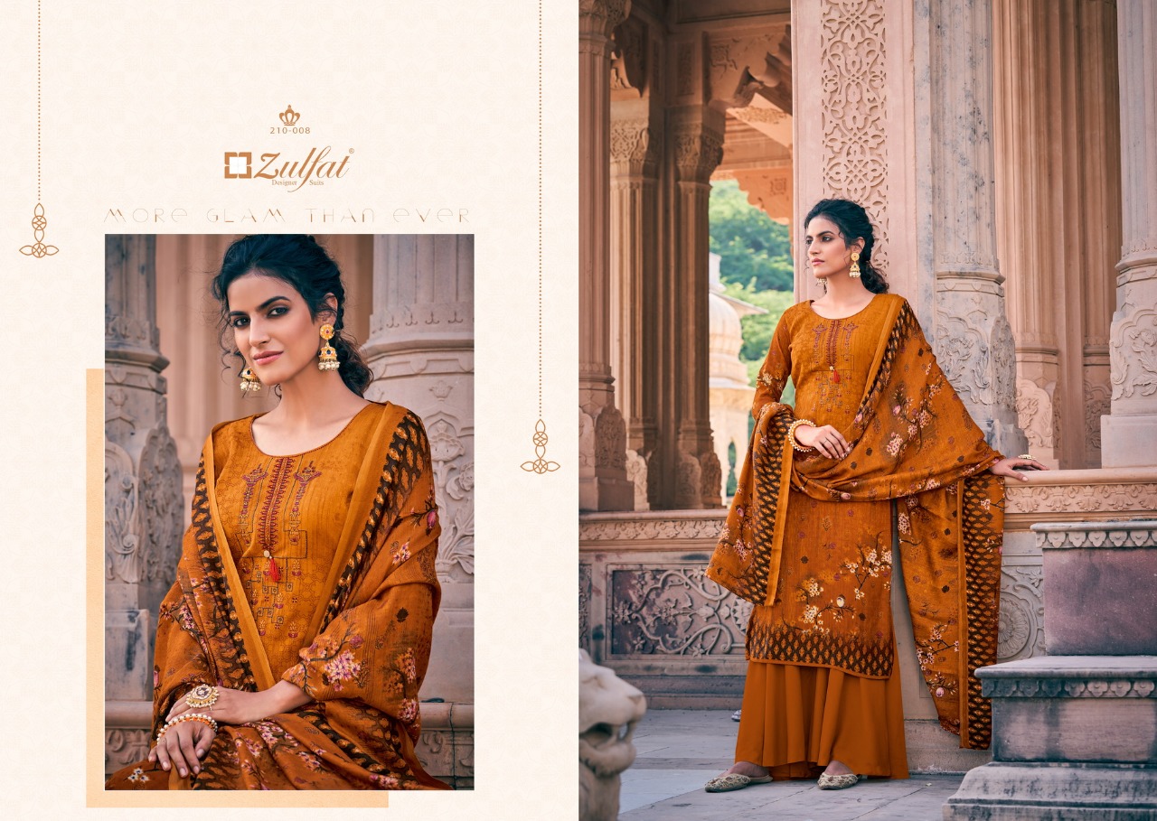 Zulfat designer olive pashmina gorgeous look salwar suit catalog