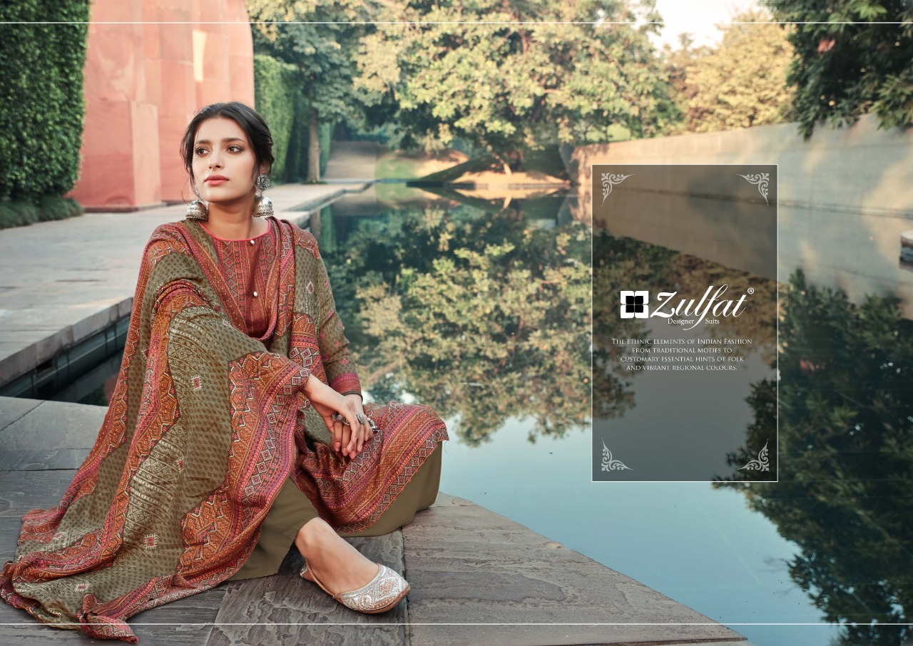 Zulfat Designer Suits winter breeze vol 2 pashmina atrective print  Dupatta Pure Pashmina shawl salwar suit catalog