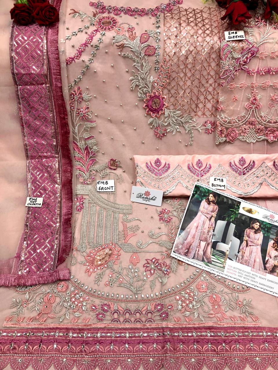 Ramsha RAMSHA R-242 A Salwar Kameez Butterfly net Singles