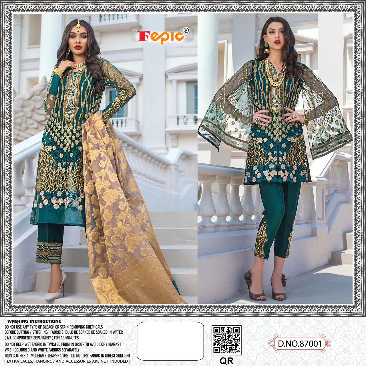 fepic rosemeen unstitched series d no 87001 organza elegant salwar suit