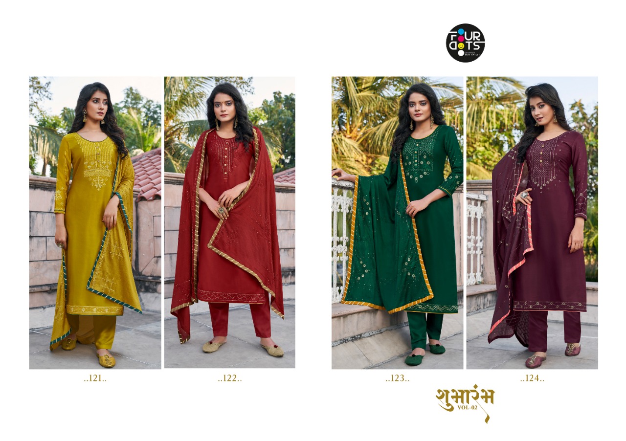 four dots shubharambh vol 2 satin decent look Dupatta Chinon With 3MM Sequance Work Work With Fancy Borde salwar suit catalog