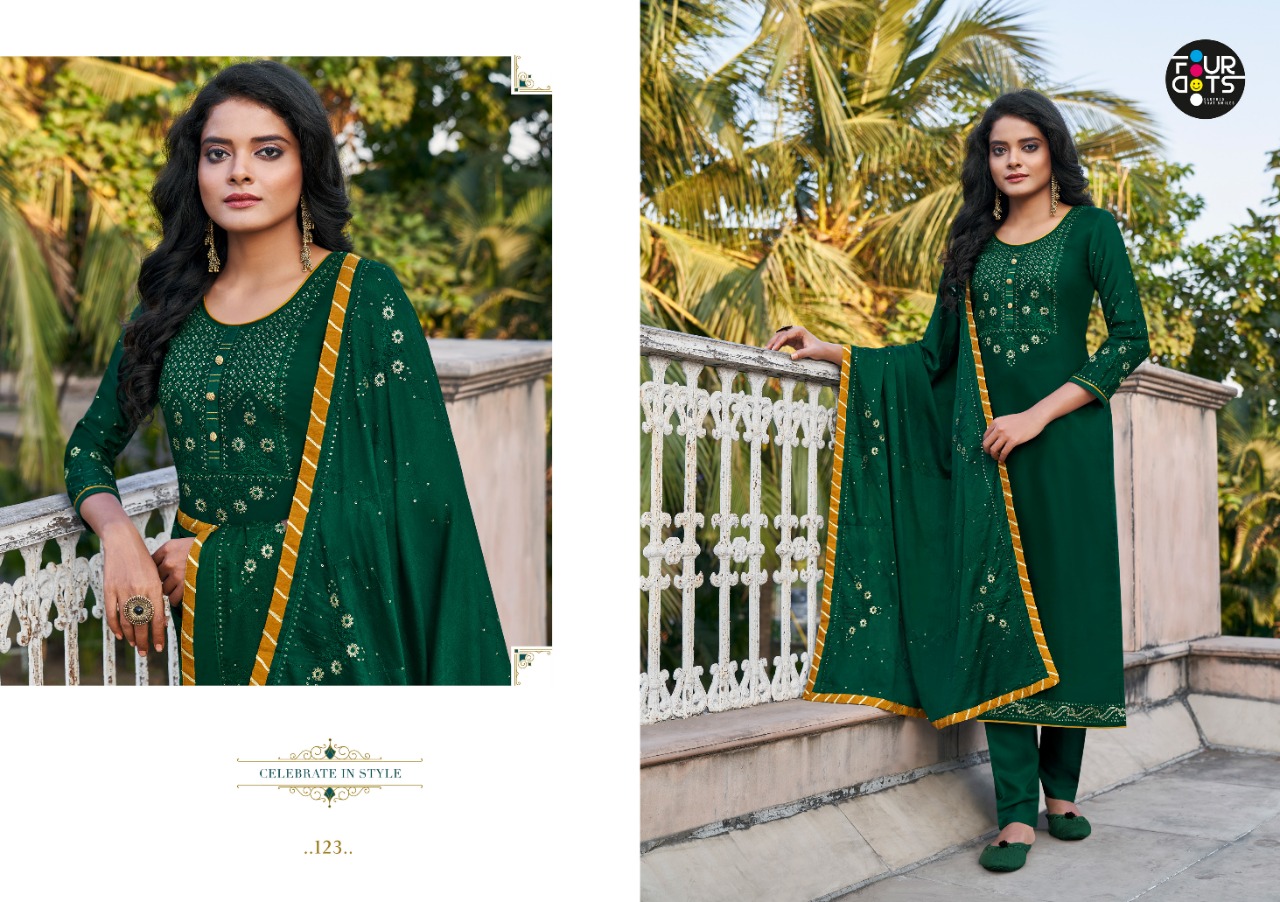 four dots shubharambh vol 2 satin decent look Dupatta Chinon With 3MM Sequance Work Work With Fancy Borde salwar suit catalog