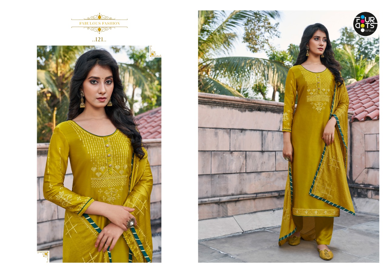 four dots shubharambh vol 2 satin decent look Dupatta Chinon With 3MM Sequance Work Work With Fancy Borde salwar suit catalog