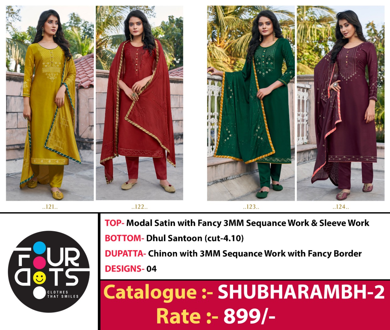 four dots shubharambh vol 2 satin decent look Dupatta Chinon With 3MM Sequance Work Work With Fancy Borde salwar suit catalog