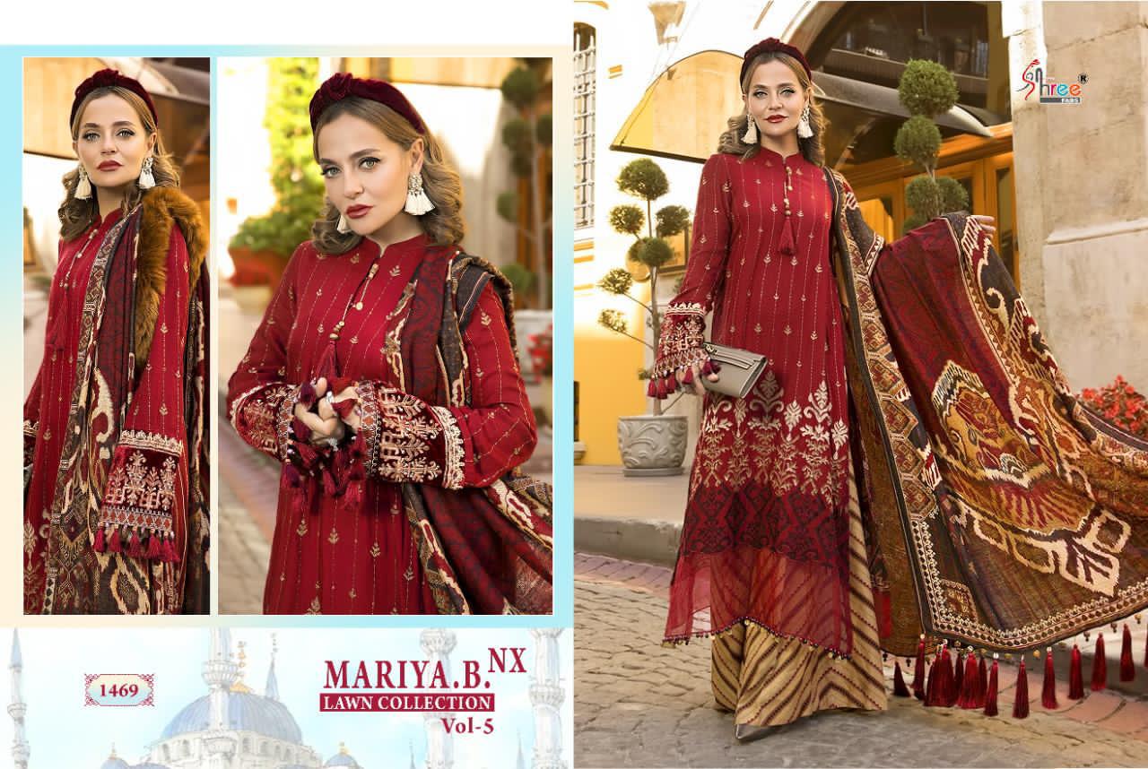 shree fab maria b lawn collection 05 jam cotton siffon dupatta catchy look salwar suit catalog