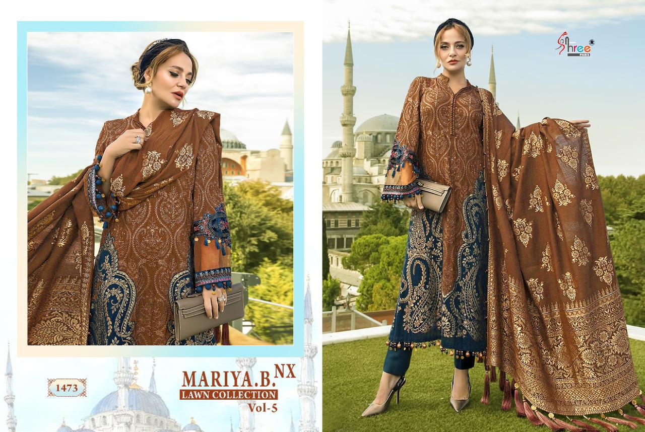 shree fab maria b lawn collection 05 jam cotton siffon dupatta catchy look salwar suit catalog