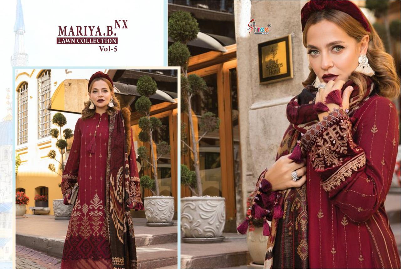 shree fab maria b lawn collection 05 jam cotton siffon dupatta catchy look salwar suit catalog