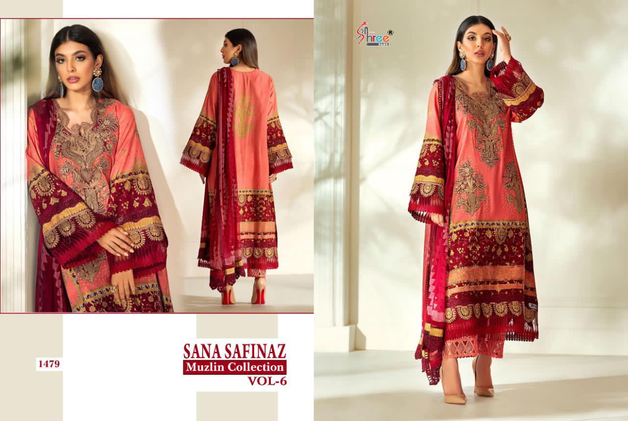 shree fab sana safinaz muzlin collection vol 6  attractive look silver dupatta salwar suit catalog