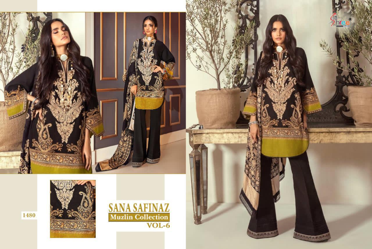 shree fab sana safinaz muzlin collection vol 6  attractive look silver dupatta salwar suit catalog