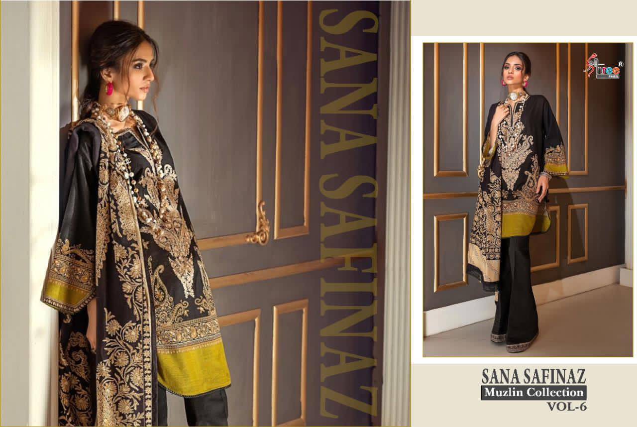 shree fab sana safinaz muzlin collection vol 6  attractive look silver dupatta salwar suit catalog