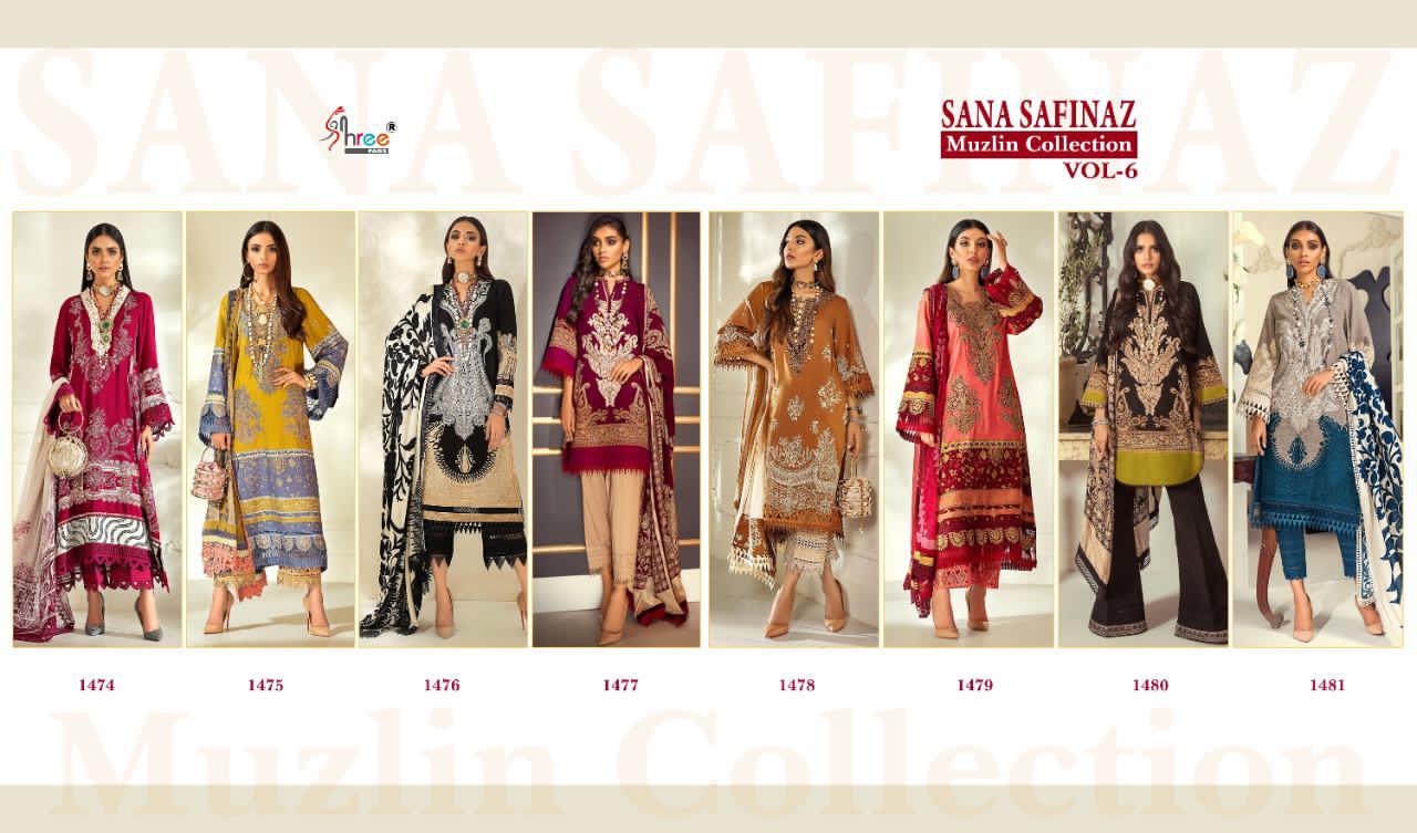 shree fab sana safinaz muzlin collection vol 6  attractive look silver dupatta salwar suit catalog