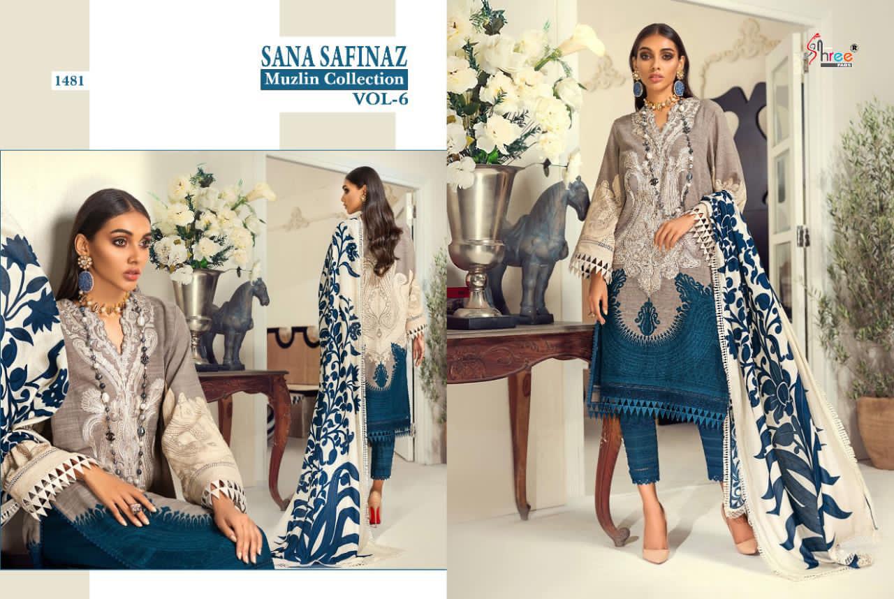 shree fab sana safinaz muzlin collection vol 6  attractive look silver dupatta salwar suit catalog