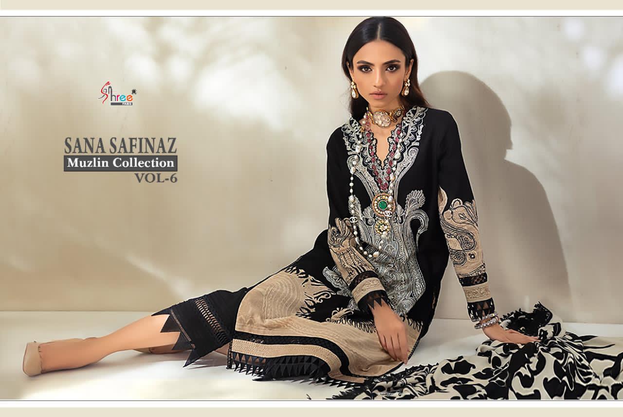 shree fab sana safinaz muzlin collection vol 6  attractive look silver dupatta salwar suit catalog