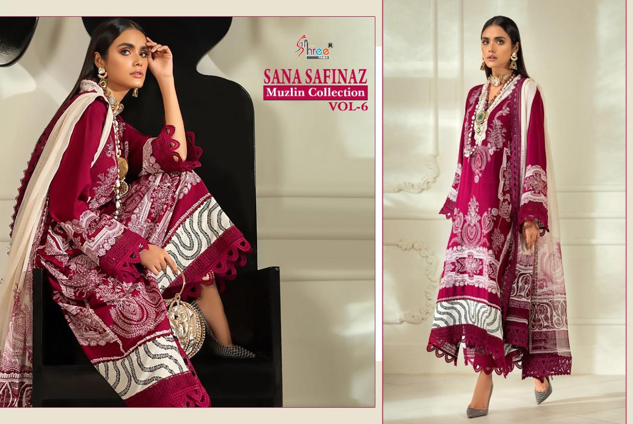 shree fab sana safinaz muzlin collection vol 6  attractive look silver dupatta salwar suit catalog