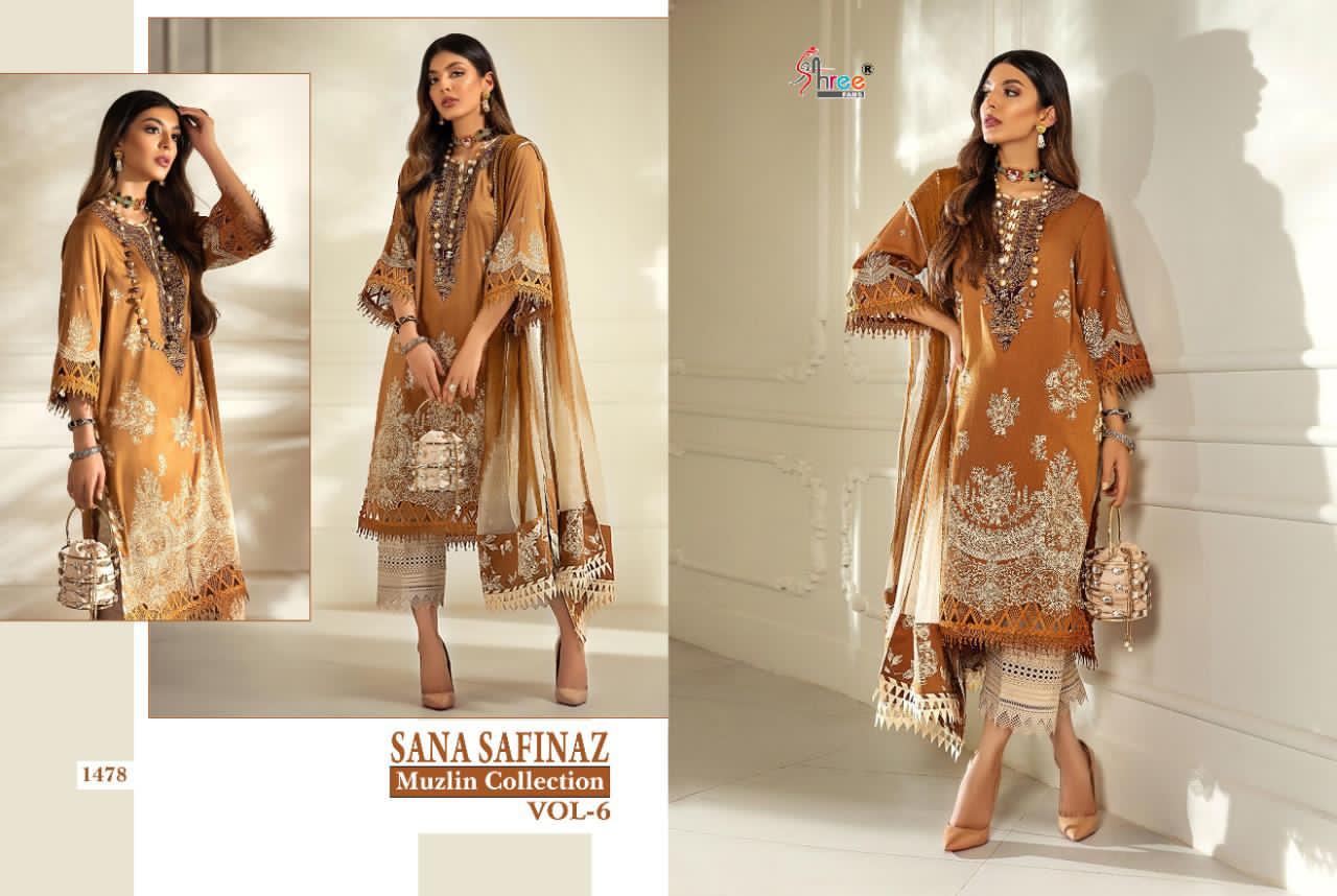 shree fab sana safinaz muzlin collection vol 6  attractive look silver dupatta salwar suit catalog