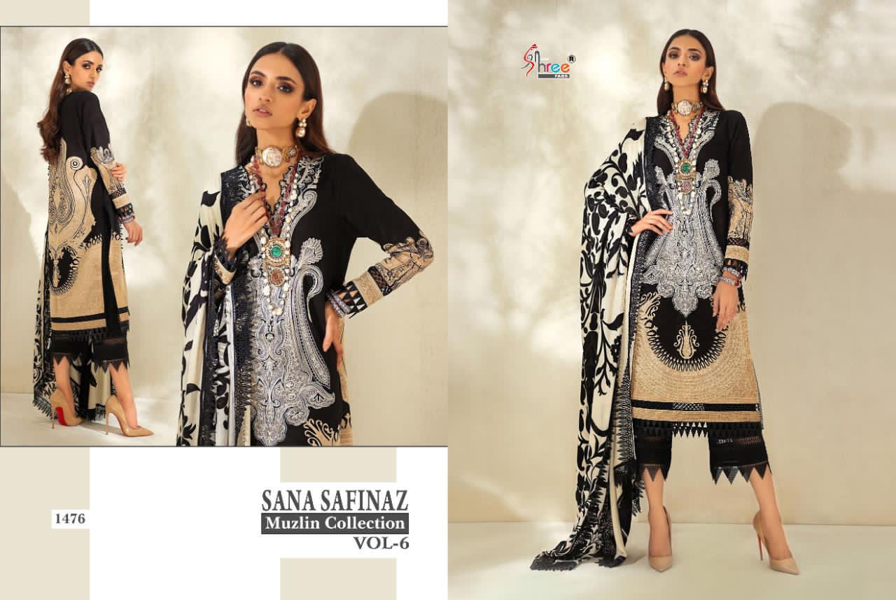 shree fab sana safinaz muzlin collection vol 6  attractive look silver dupatta salwar suit catalog