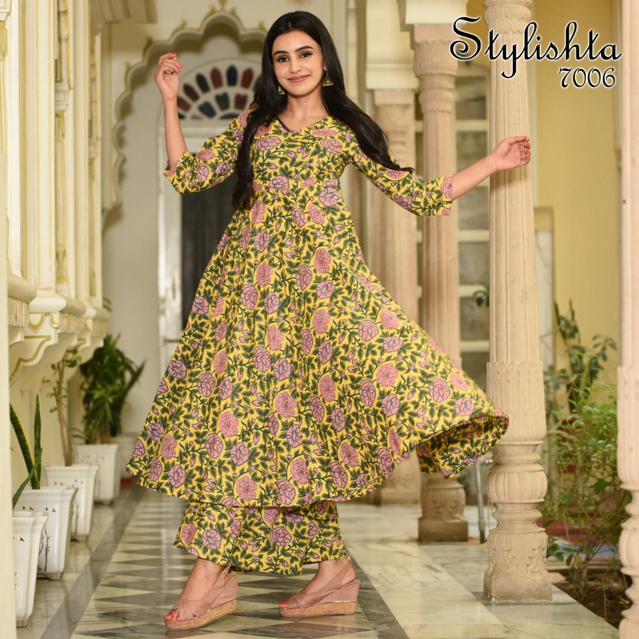 stylishta vol 7 series 7001 7004 Maslin Fabric frok style catchy look kurti catalog