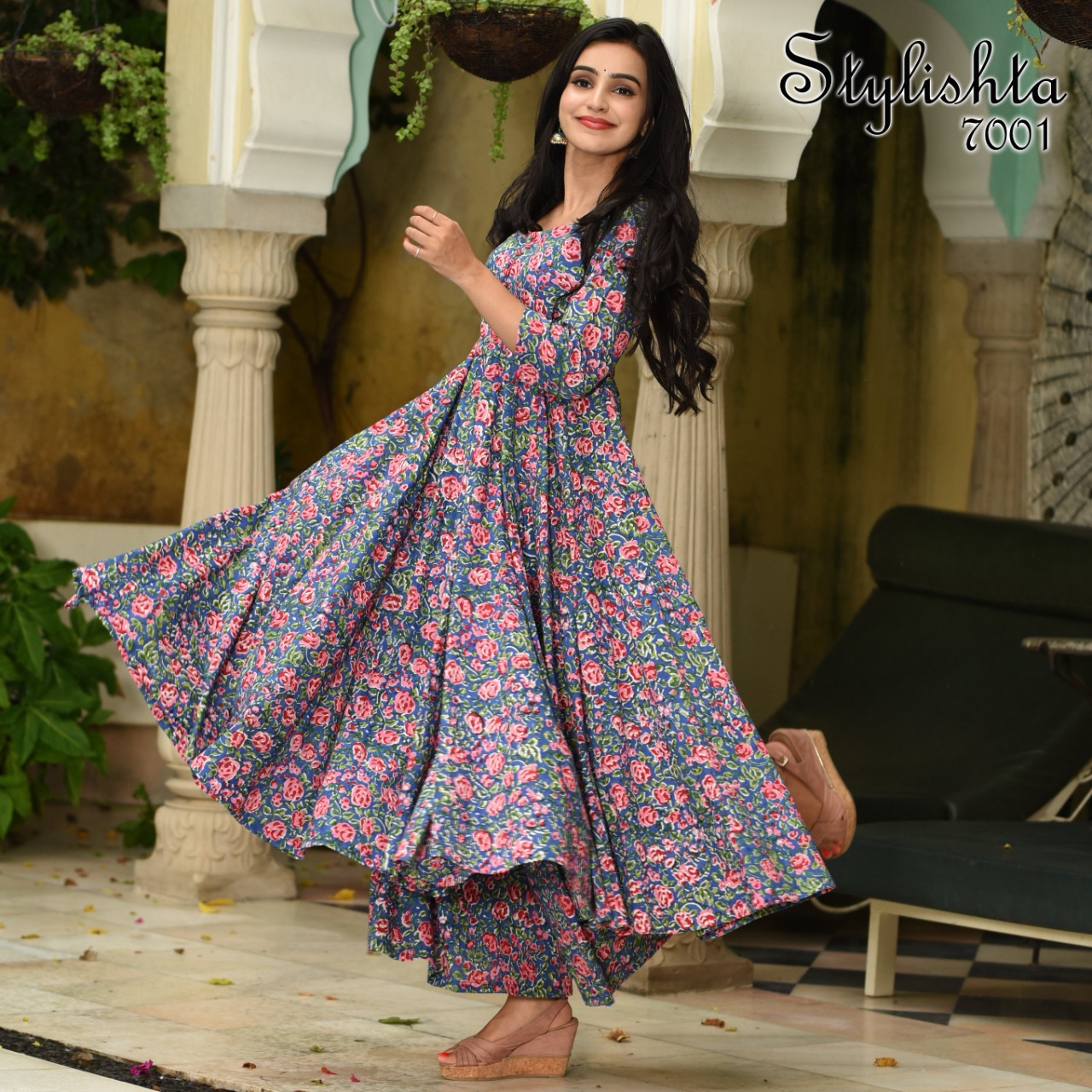 stylishta vol 7 series 7001 7004 Maslin Fabric frok style catchy look kurti catalog