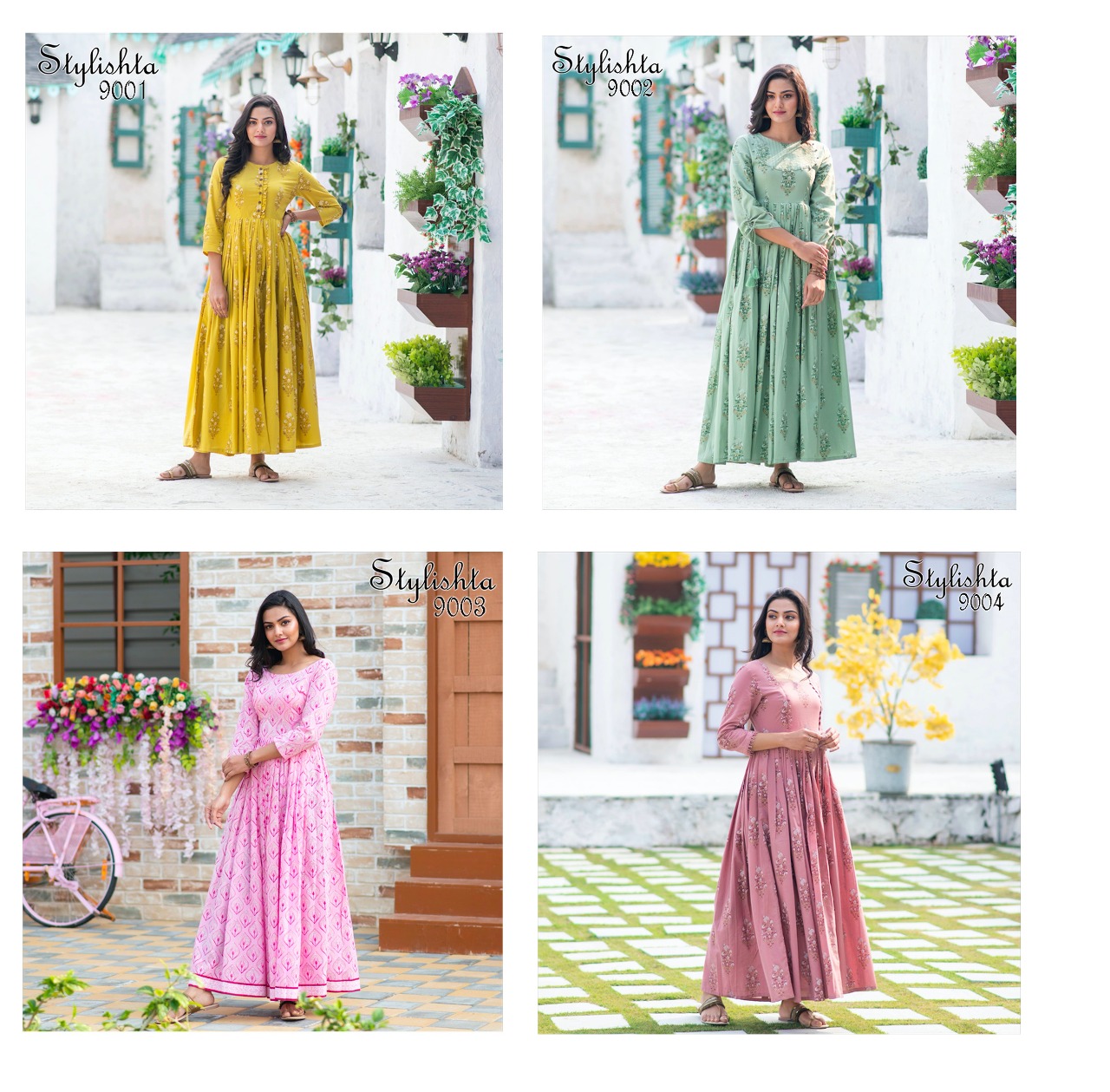 stylishta vol 9 series 9001 9004 Maslin Fabric frok style innovative style kurti catalog