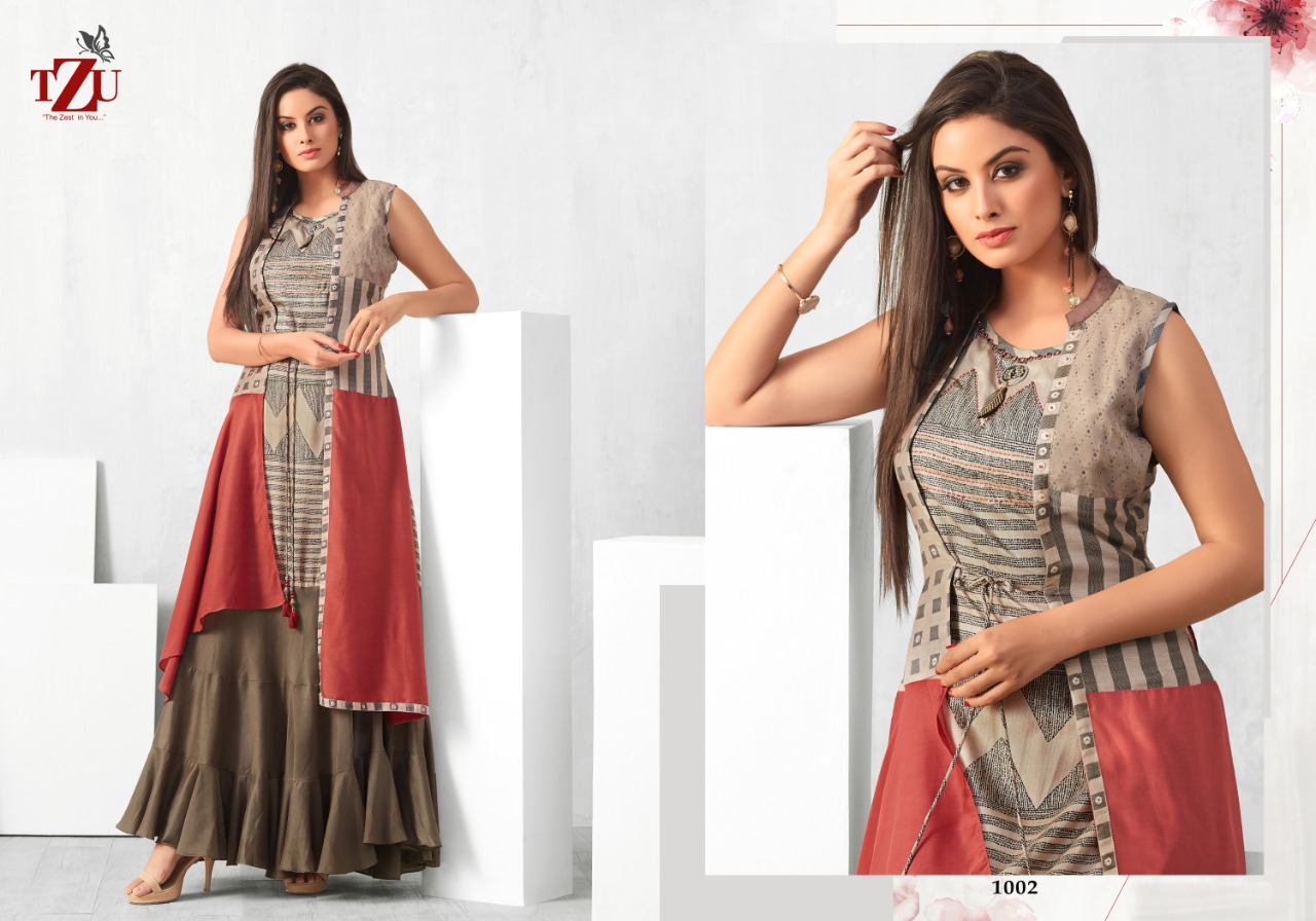 tzu goldie tussr silk catchy look kurti catalog