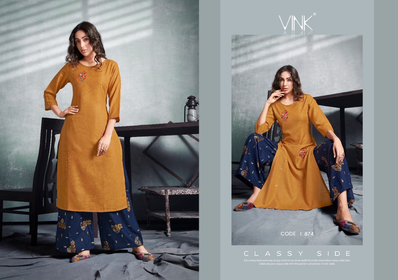 vink radiance cotton linen catchy look plazzo with kurti catalog