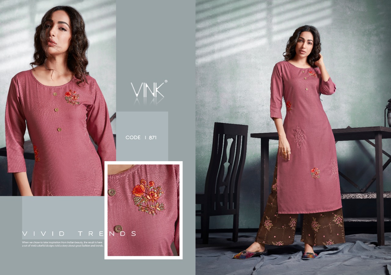 vink radiance cotton linen catchy look plazzo with kurti catalog