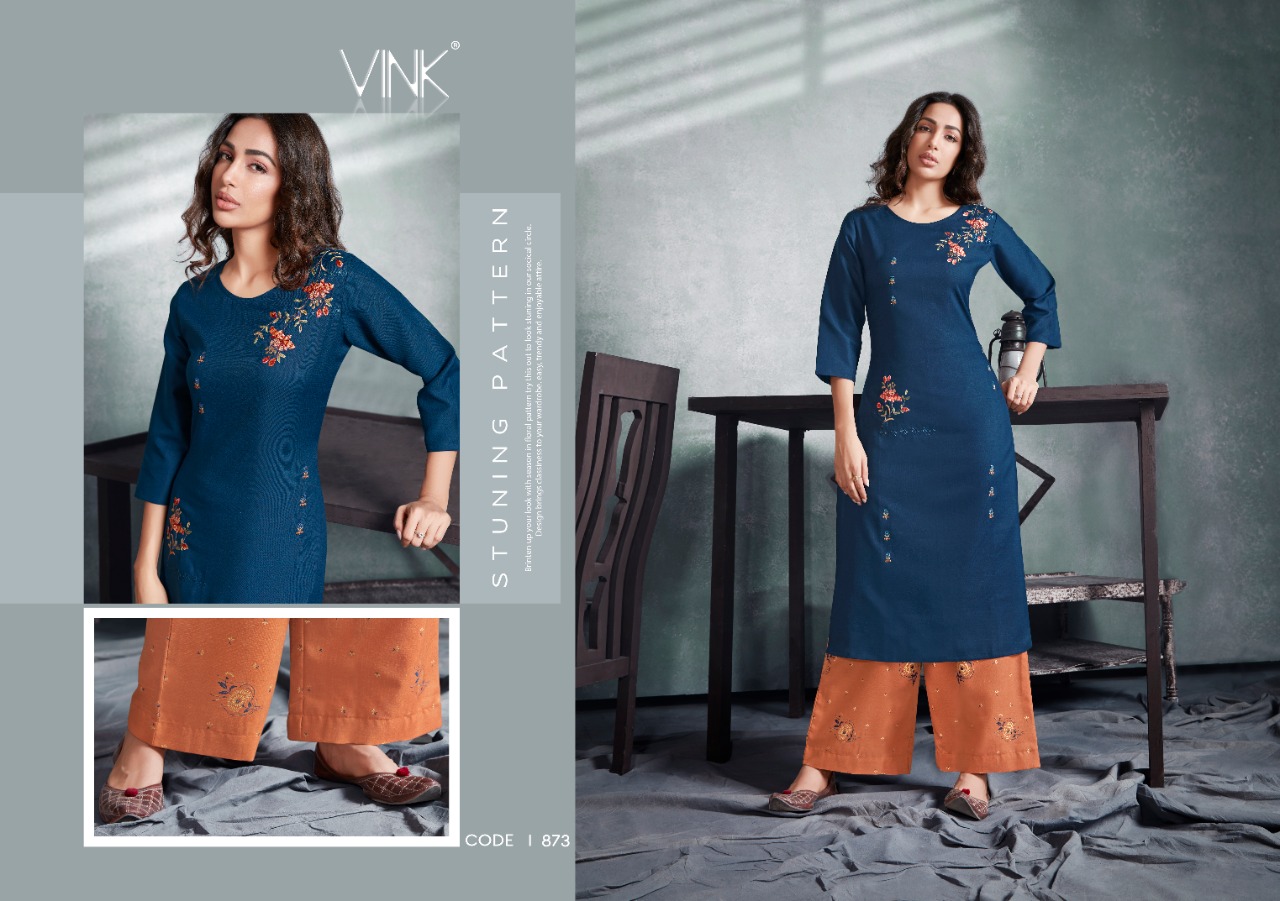 vink radiance cotton linen catchy look plazzo with kurti catalog