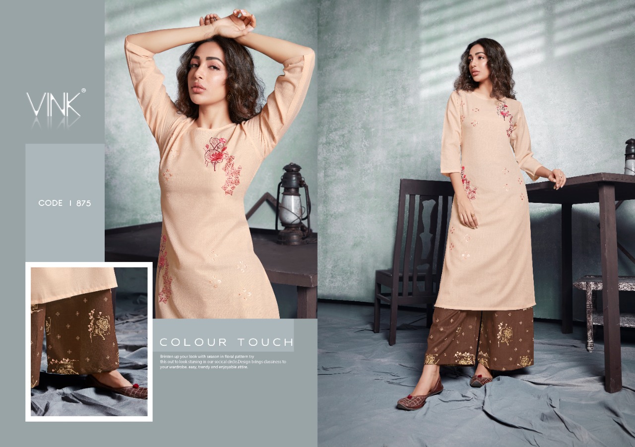 vink radiance cotton linen catchy look plazzo with kurti catalog