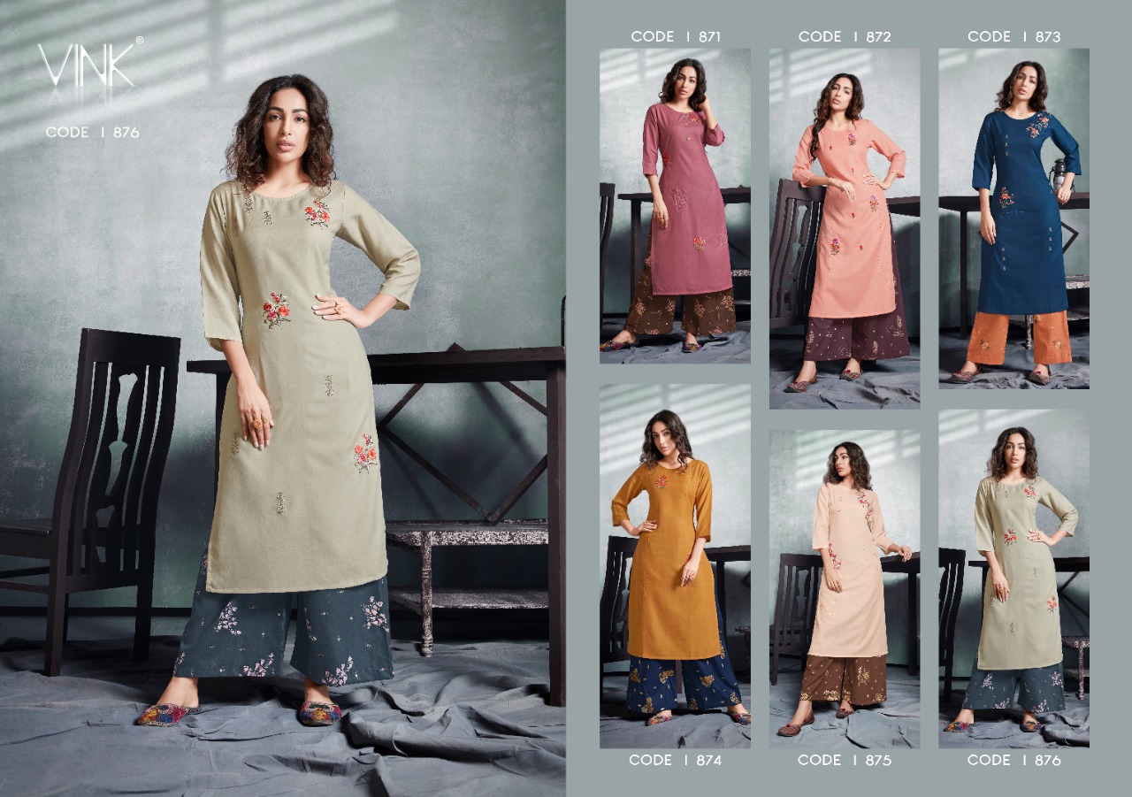 vink radiance cotton linen catchy look plazzo with kurti catalog