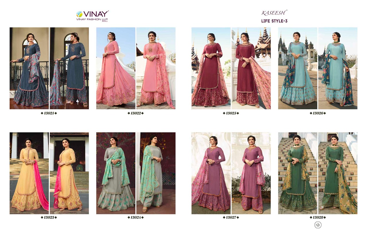 vinay fashion kaseesh lifestyle 3  muslin satin regal style sharara style salwar suit catalog