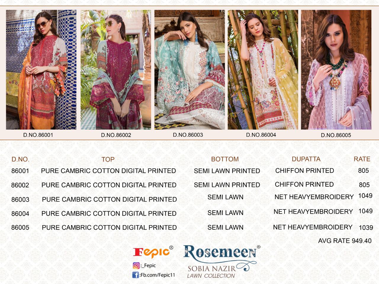 fepic rosmeen sobia nazir lawn collection cambric cotton gorgeous look salwar suit catalog