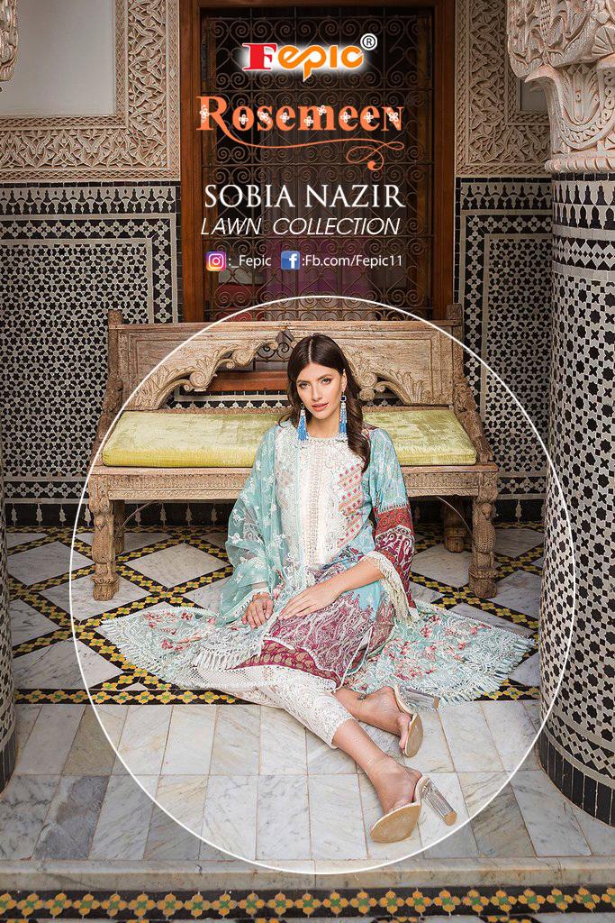 fepic rosmeen sobia nazir lawn collection cambric cotton gorgeous look salwar suit catalog