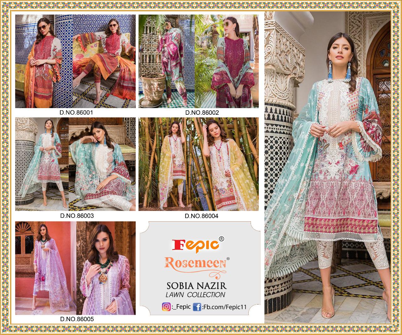 fepic rosmeen sobia nazir lawn collection cambric cotton gorgeous look salwar suit catalog