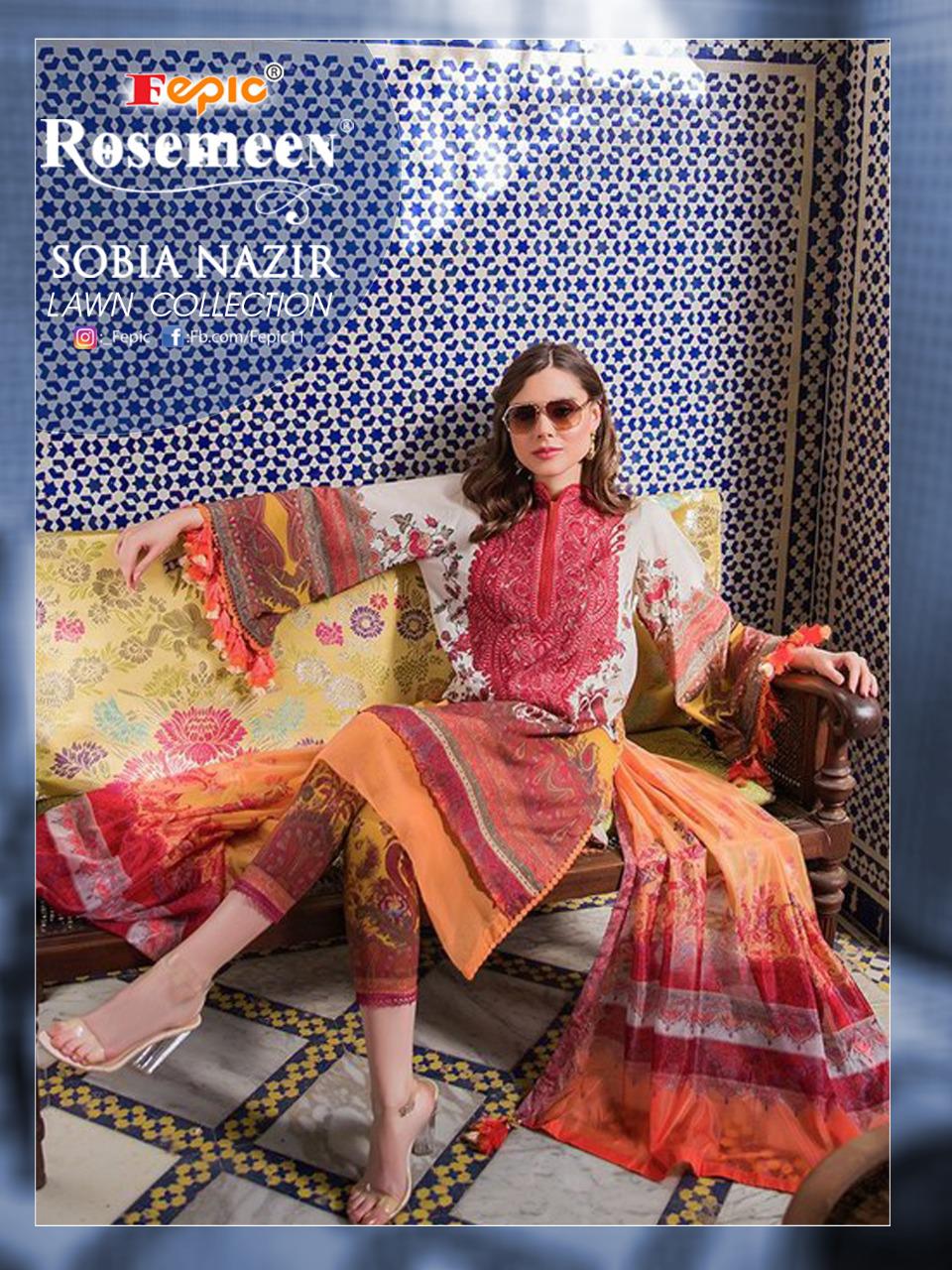 fepic rosmeen sobia nazir lawn collection cambric cotton gorgeous look salwar suit catalog